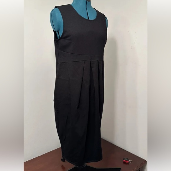 La Clef Maternity’s Women’s Black Sleeveless Stretch Pleated Waist Dress Size L - Picture 3 of 9